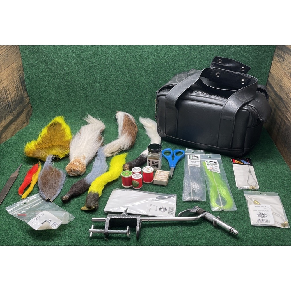 Sunrise Rotary Fly Tying Vise Kit w/ Tools, Hooks, Materials & Carrying Case